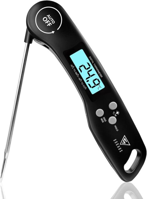 DOQAUS Instant Read Meat Thermometer: LCD Display, Foldable Probe, Ideal for Cooking, BBQ, and More (Black)