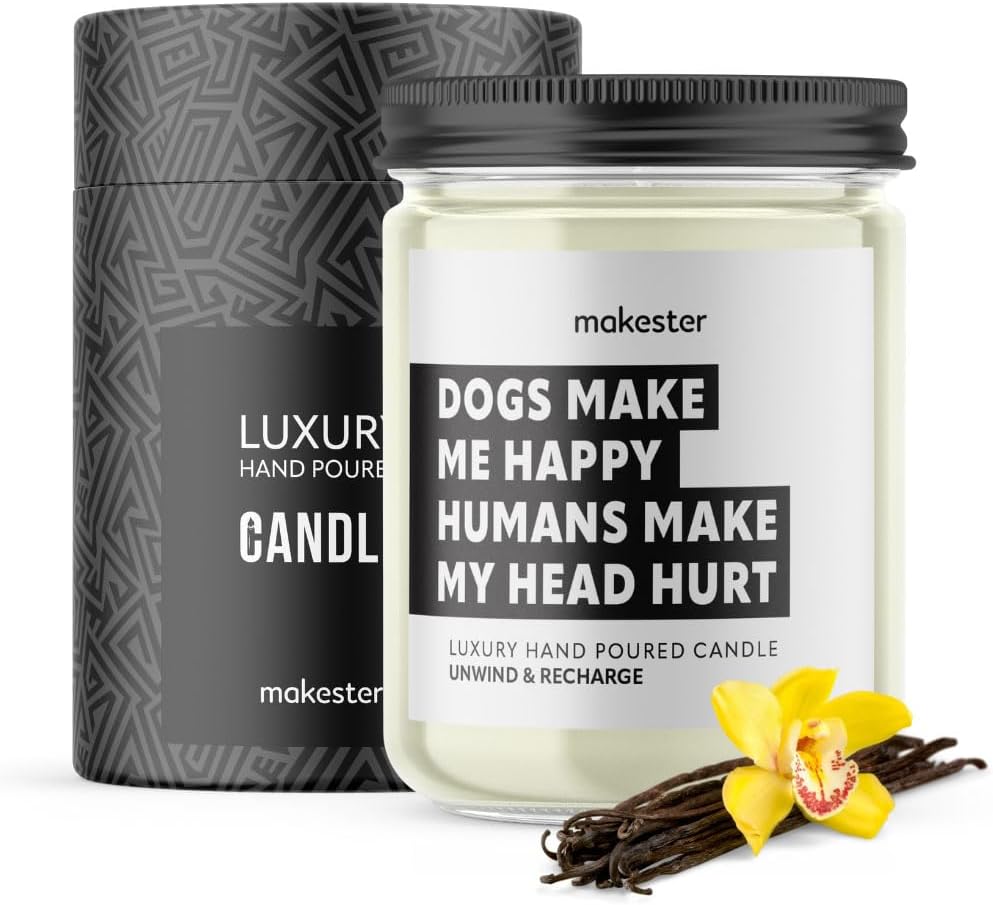 Dog Candle - 220g Soy Wax with Madagascan Vanilla, Jasmine & Sugared Almond - Unusual Dog Lover Gifts for Women Christmas or Birthday - Funny Candles by Makester