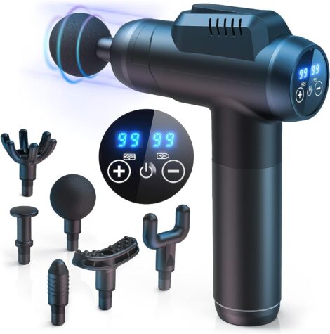 Powerful Massage Gun with 99 Speeds, 6 Heads for Muscle Pain Relief and Recovery.