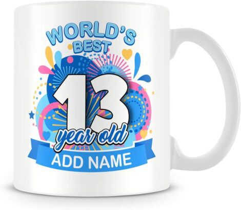 Personalized Blue Mug/Cup – Best Design – Add Name – 13th Birthday Gift for Boys