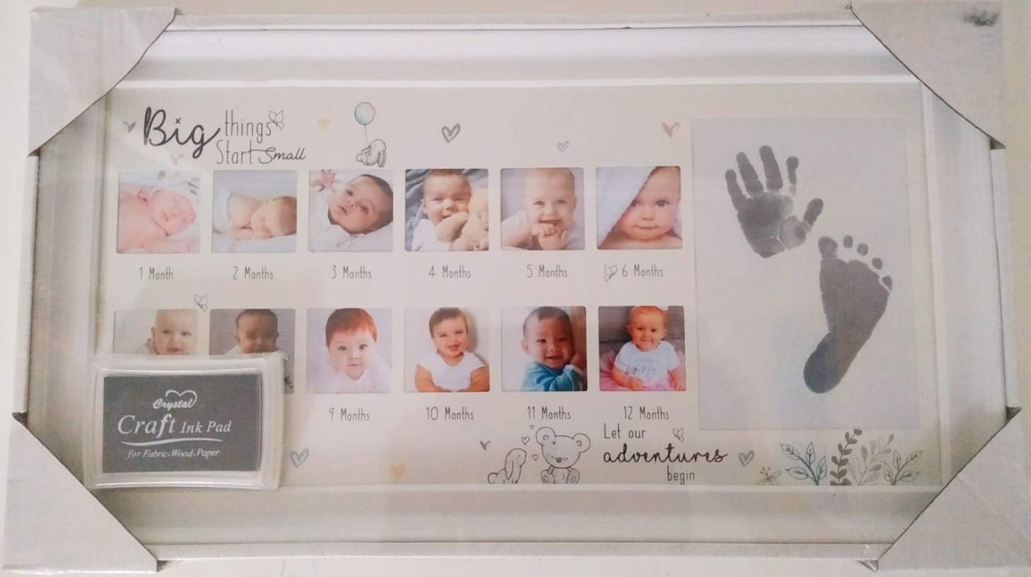 YOL Baby Age Stages Photo Frame 13 Opening Slots with Ink for Foot and Hand Print Picture Frame Children Baby Memories My First Year Photo Frame Present Gift Baby Gift New Born Keepsake