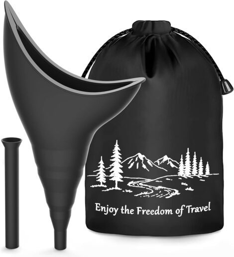 Portable female urinal for camping and outdoor activities, reusable and essential for women on-the-go.