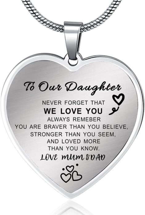 YOTHIWAD Daughter Necklace: Heart Pendant for Inspiration – Birthday/Graduation Gift from Mum & Dad.