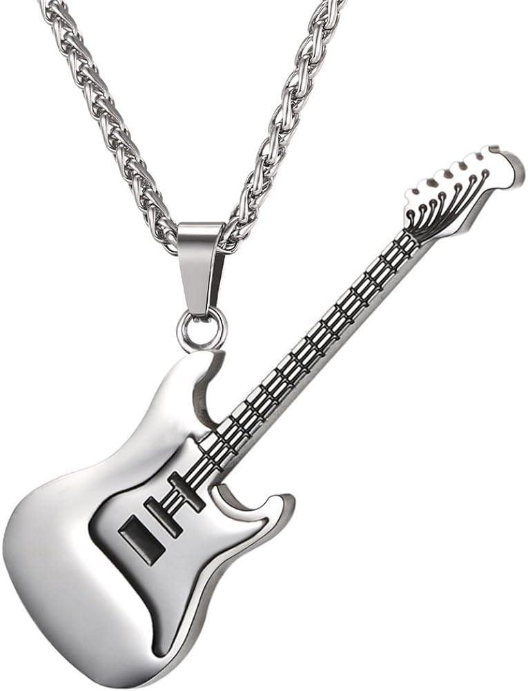 U7 Novelty Guitar Pick Pendant Necklace for Men Women, Guitar Musical Jewellery Plectrum Necklace, Music Lovers Gift, Adjustable Stainless Steel Chain, Send Gift Box