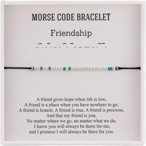 Women’s Morse Code Friendship Bracelet with Silver Thank You Charm (0607B009)