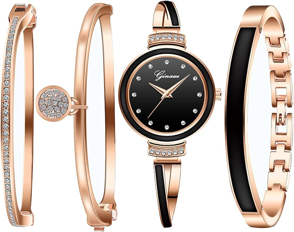 Clastyle Ladies Watch and Bracelet Set Rose Gold Women Bracelet Watches Bangle Watches for Women Classic Jewellery and Watches Gift Set