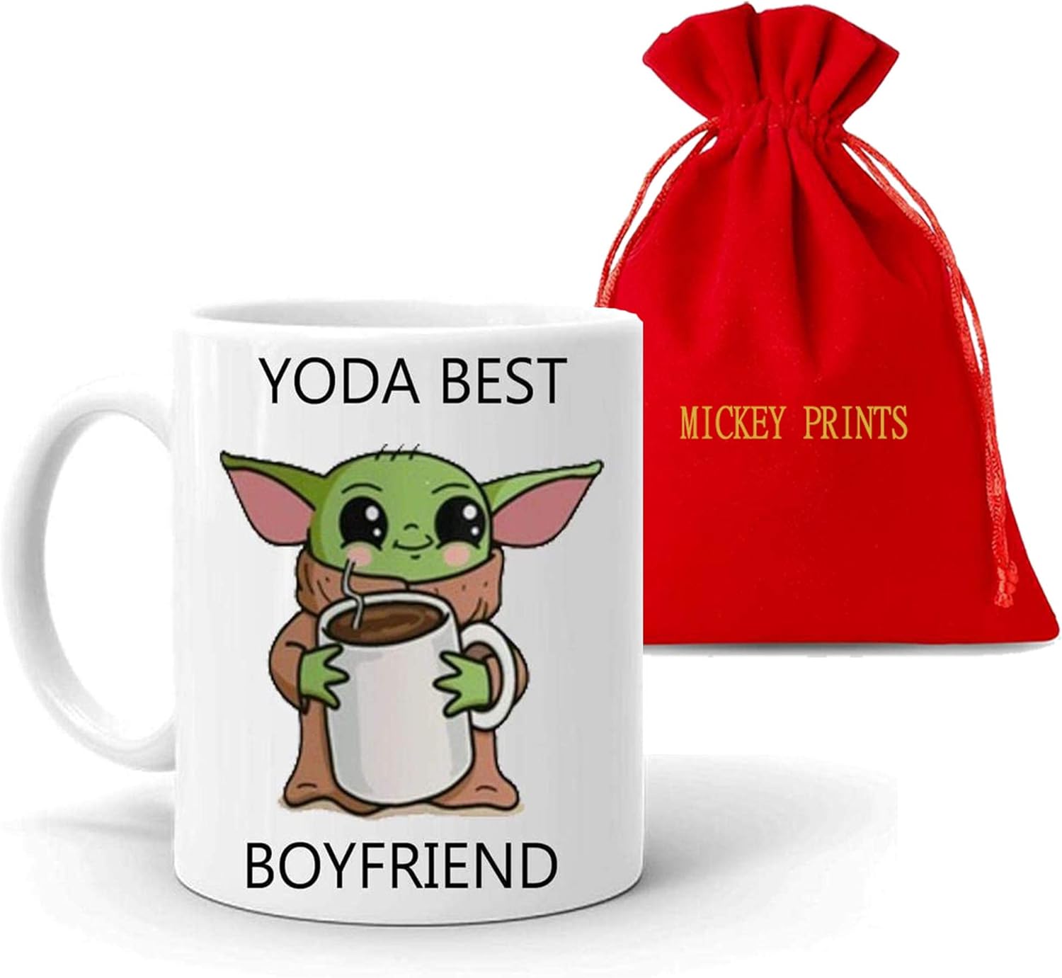 mickey prints Boyfriend or Husband Gift Baby Yoda Best Boyfriend Coffee Mug Funny Gift Free Pouch