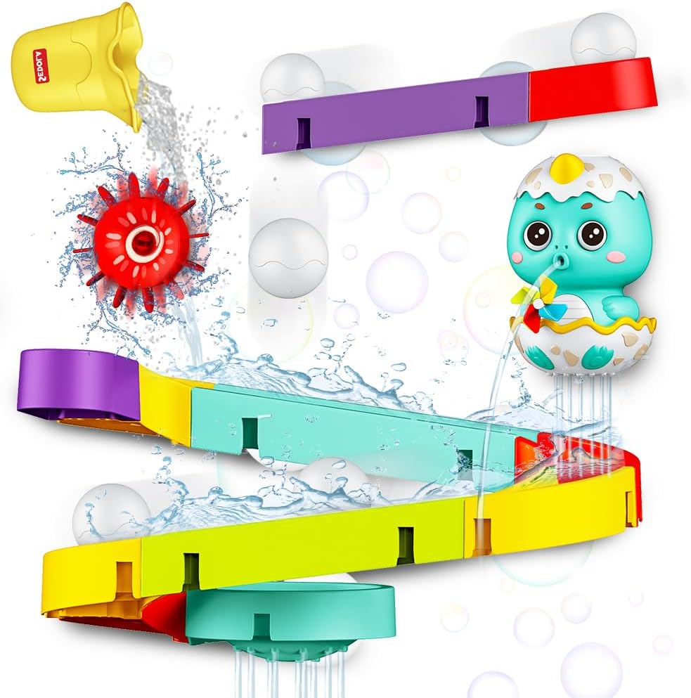 VATOS Baby Bath Toy Track Game - Bath Toy for Toddlers Age 1-3, Ball Wall Bath Track Toy Shower Water Slide Game, Bathtub Toys Birthday Gift Bath Toys for Toddlers Kids Age 2-4-8