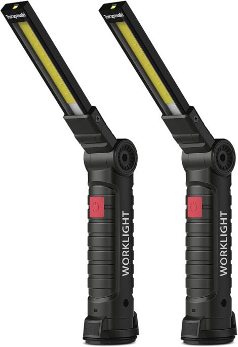 Coquimbo Rechargeable LED Torch: Portable Mechanic Light with Magnetic Base Hook (2 Pack, Black)