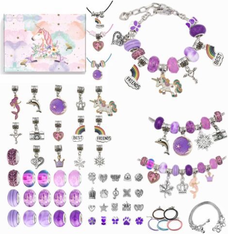 2021 Top Xmas Gift: Girls DIY Charm Bracelet Kit, Perfect for 8-12 Year Olds. (Purple)