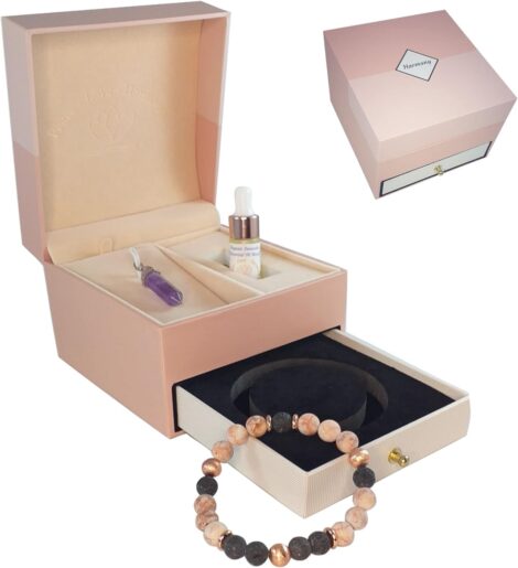 Women’s Wellbeing Gift Set: Anti-Anxiety, Relaxation, and Calming – Lava Rock, Lavender, Amethyst Crystal – Perfect Birthday Present.