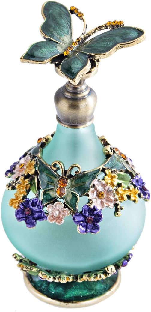 H&D HYALINE & DORA 24ml Retro Green Butterfly Pattern Glass Refillable Perfume Bottles Wedding Lady Gift