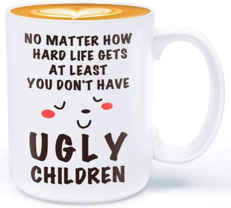 330ml Funny Ceramic Coffee Mug for Mum and Dad – Least Ugly Children – Birthday and Christmas Gifts