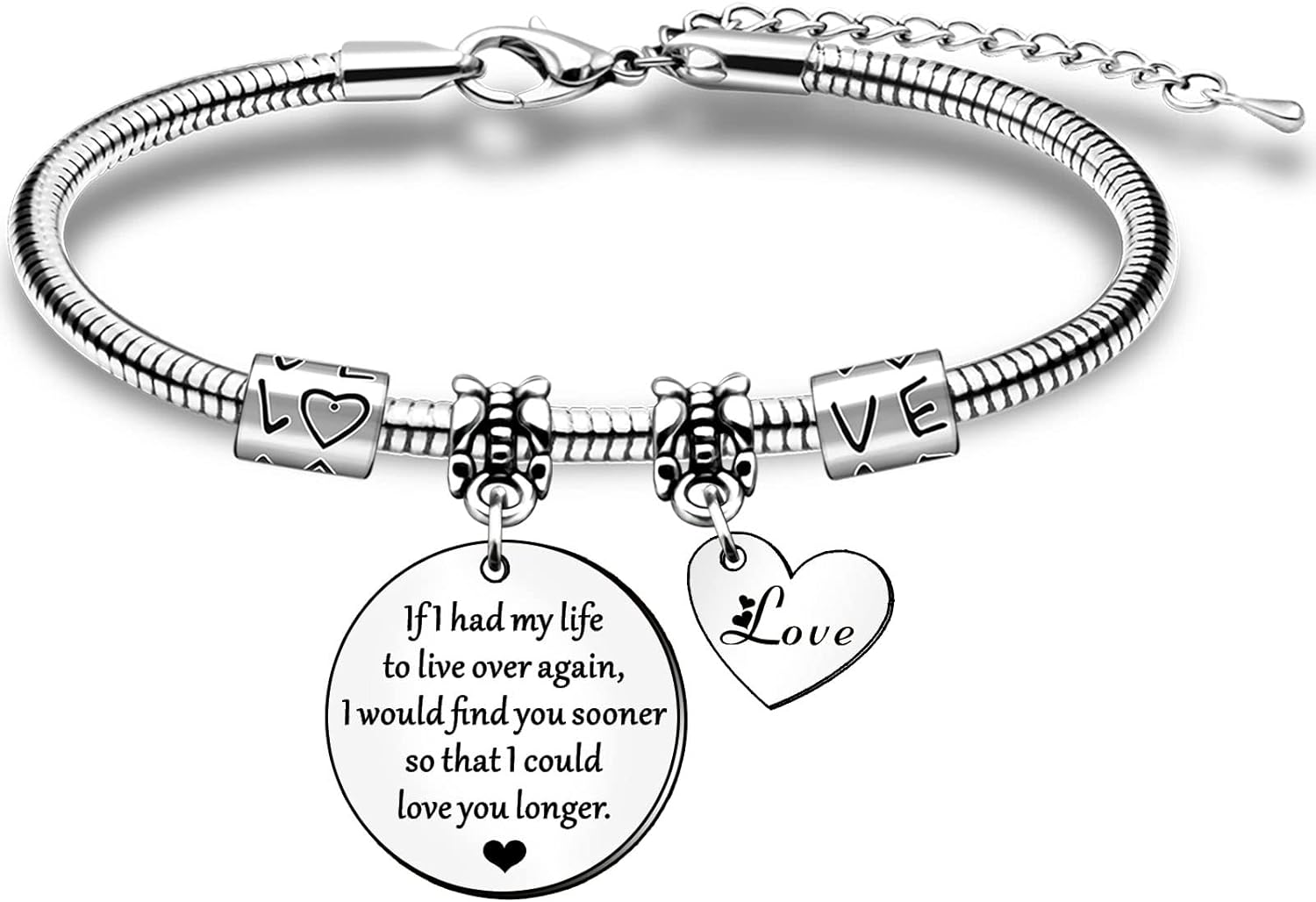 HULALA Romantic Valentines Gifts For Her Girlfriend Wife Bracelets If I Had My Life To Live Over Again I Could Love You Longer Birthday Christmas Anniversary