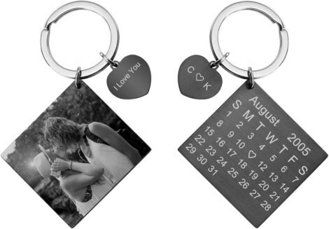 Custom Square Pendant Dog Tag Keyring – Personalised Photo/Calendar/Text Keychain for Men and Women