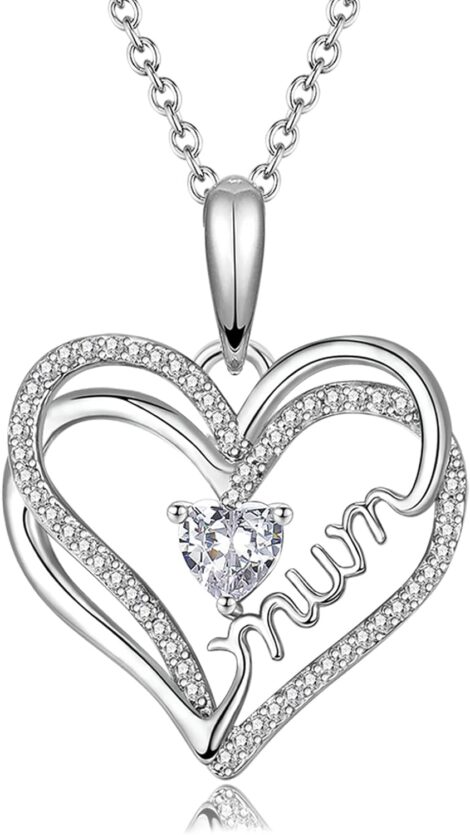 LYTOPTOP Mum’s Heart Necklace: S925 Sterling Silver Chain with Cubic Zirconia – Perfect Gifts for Christmas & Mother’s Day.