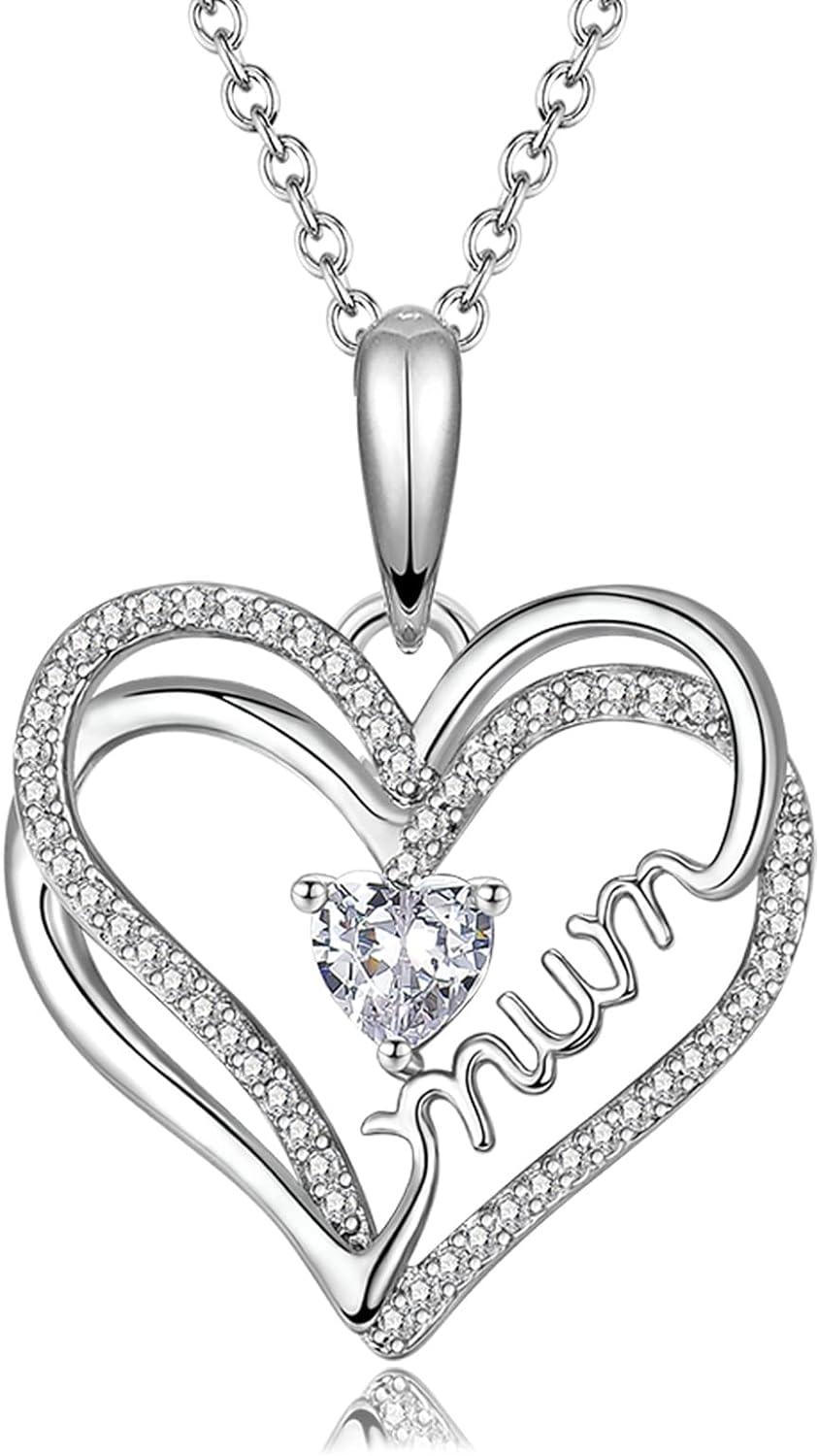 LYTOPTOP Gifts for Mum - S925 Sterling Silver Chain Heart Necklaces with Cubic Zirconia, Christmas Mothers Day Birthday Gifts for Mum from Daughter & Son with Gifts Box