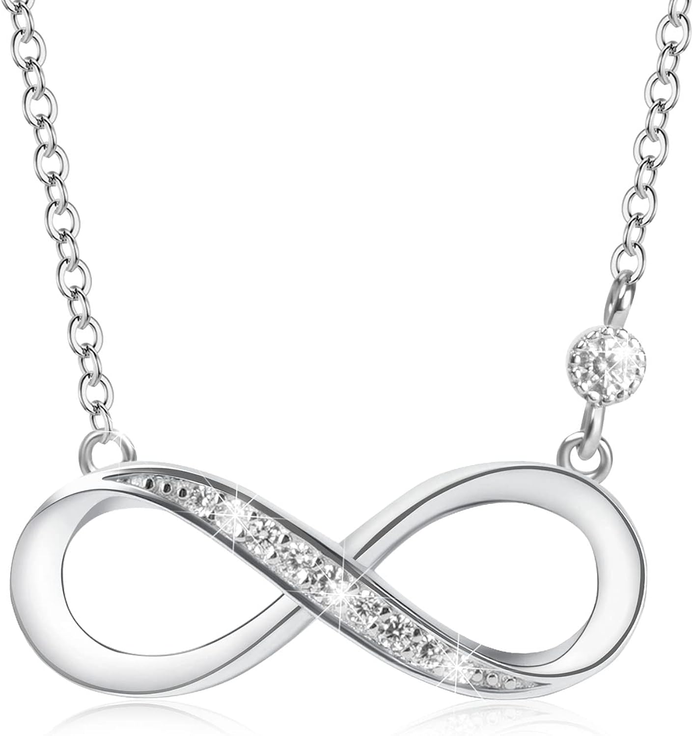 Aucuu Women's Sparkling Infinity Pendant Necklace, 925 Sterling Silver Necklace with Shiny Cubic Zirconia, Adjustable Infinity Necklace - Luck & Eternity Gifts for Lover/Mum/Girls, 45cm