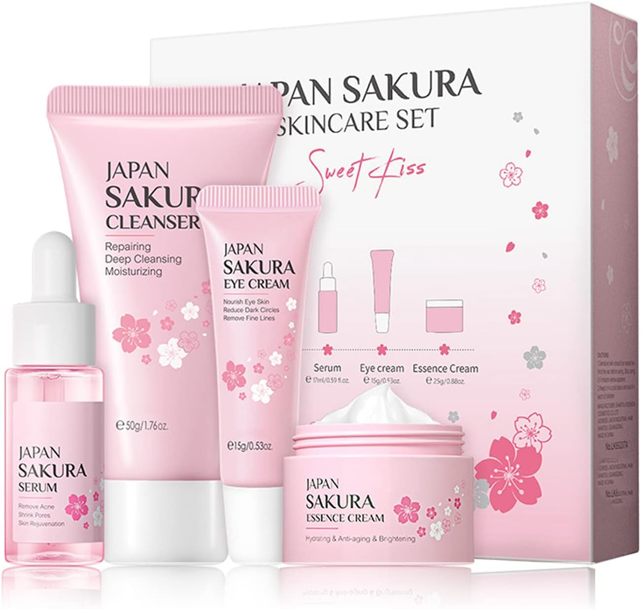 Skincare Set Skin Care for Teenage Girls Gift Set-Cleanser,Serum,Eye Serum,Essence Serum- Facial Care Sets&Kits for Pores,Blackheads,Exfoliate,Skin Essentials Travel Kit (4PCS)