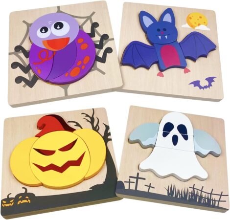 Anditoy Halloween Wooden Puzzles: 4 Pack for Kids, Toddlers. Perfect for Parties, Treat Bags, and Gifts.