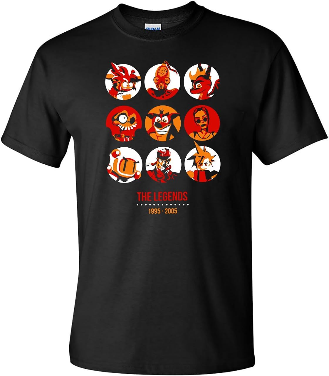 Cotton Print The Gaming Legends 1995-2005 Black T-Shirt Lara Croft, Crash Bandicoot, Final Fantasy 7