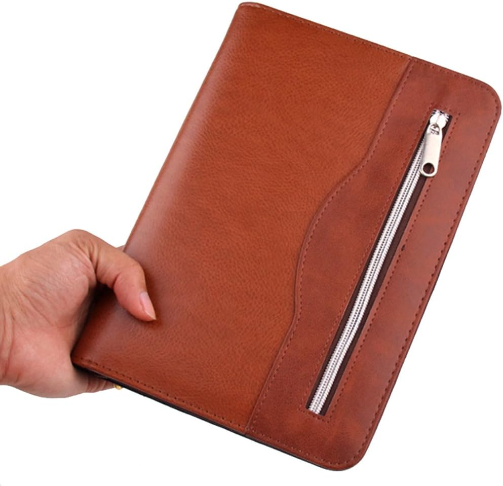 Gift for Men,SAYEEC A5 Executive Conference Folder Travel Portfolio Ringbinder Folio Zip Around PU Leather Loose Leaf Refillable Lined Paper Business Notebook Zipped Organiser with Calculator(Brown)