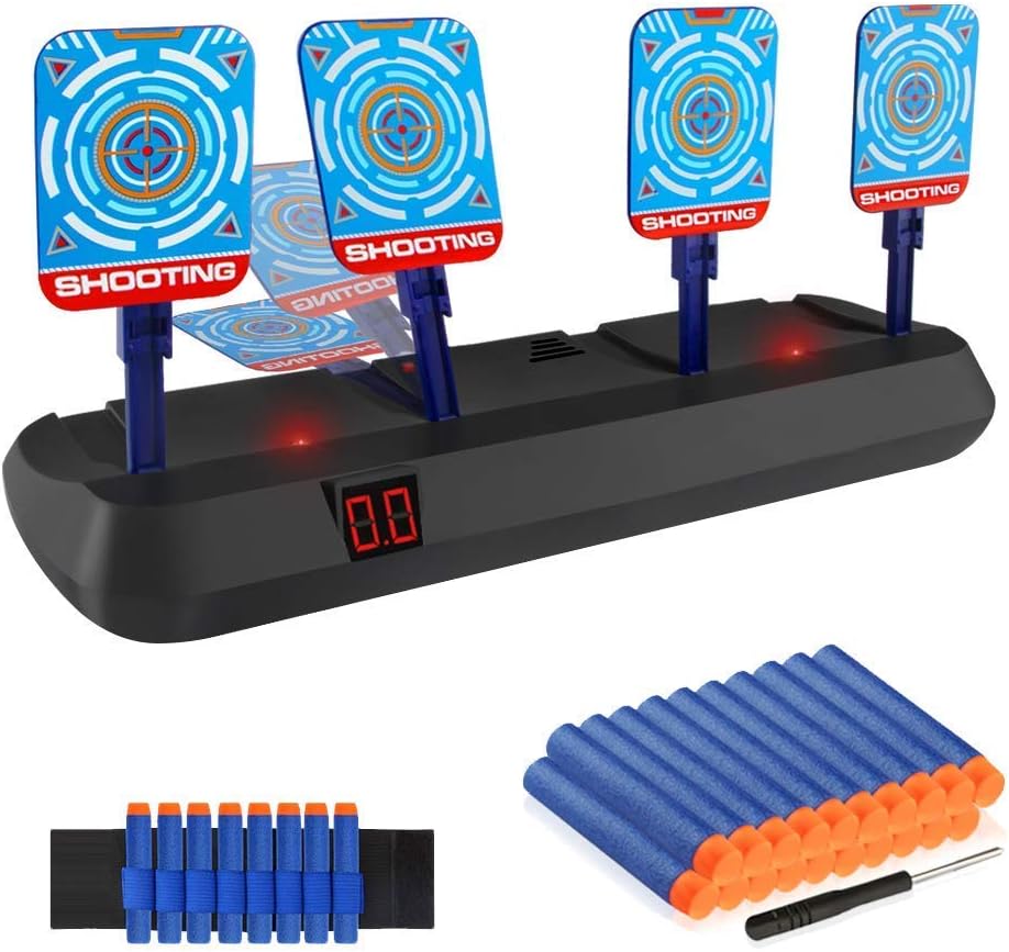 Baztoy Electronic Digital Target, Auto Reset Electric Shooting Scoring Target with Light & Sound Effect Toys Gifts Gadgets Indoor Outdoor Games for Kids Boys Girls Toddlers Teenager