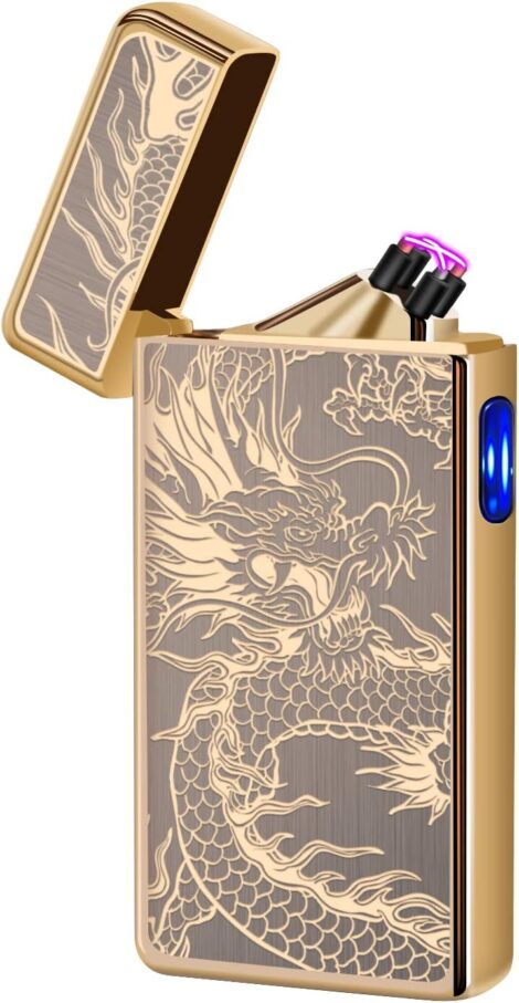 USB Rechargeable Electric Plasma Dragon Lighter – Gift for Dad (Cool Gold Dragon)