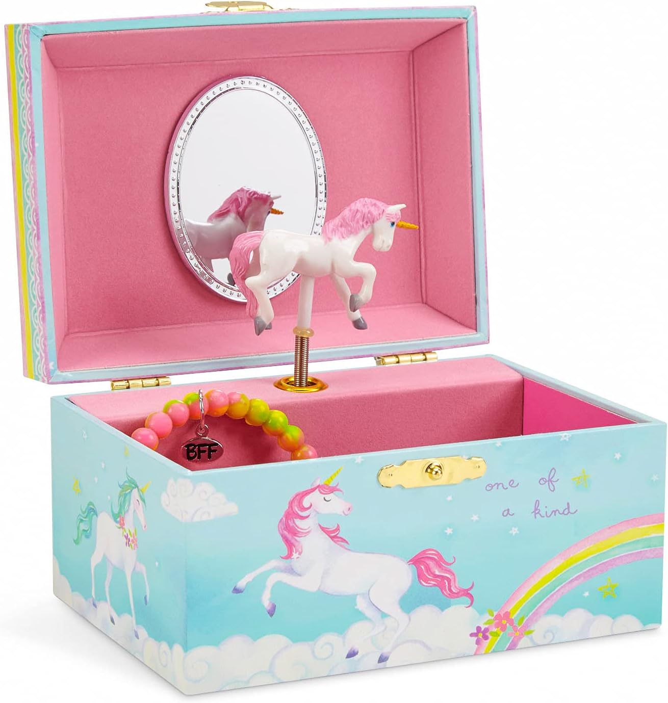 Jewelkeeper Girl's Musical Jewellery Storage Box with Spinning Unicorn, Rainbow Design, The Beautiful Dreamer Tune