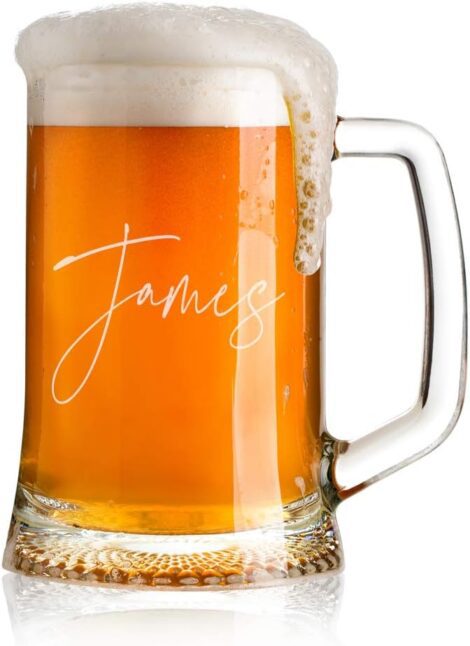 Personalized Script Font Birthday Beer Tankard Glass – Perfect Gift for Him.