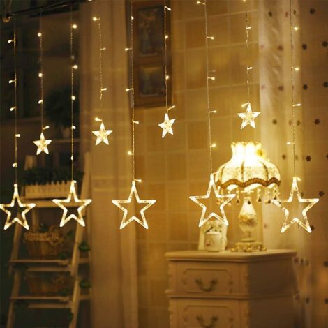 12 Stars LED Curtain String Lights with 8 Modes, perfect for Christmas, weddings, parties, and home decor.