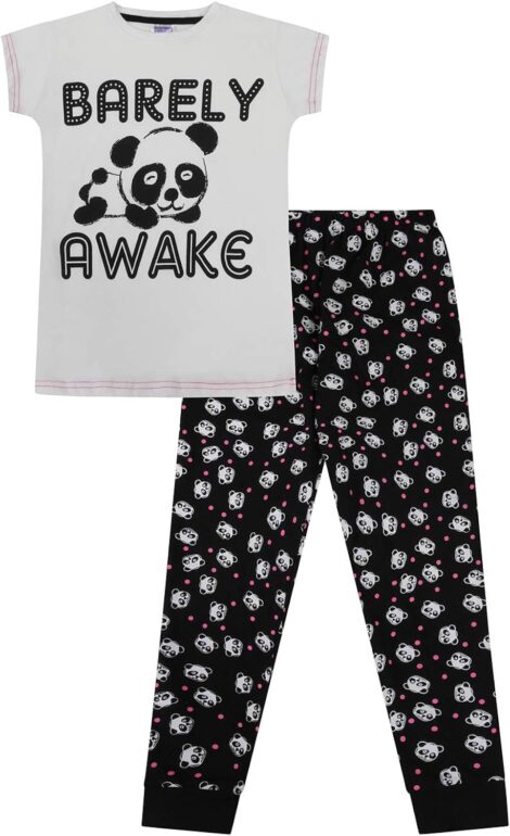 Black and white panda long pajamas for girls aged 9 to 16 – Barely Awake.