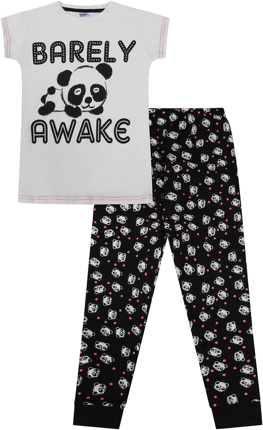 Girls Barely Awake Panda Long Pyjamas Black and White 9 to 16 Years