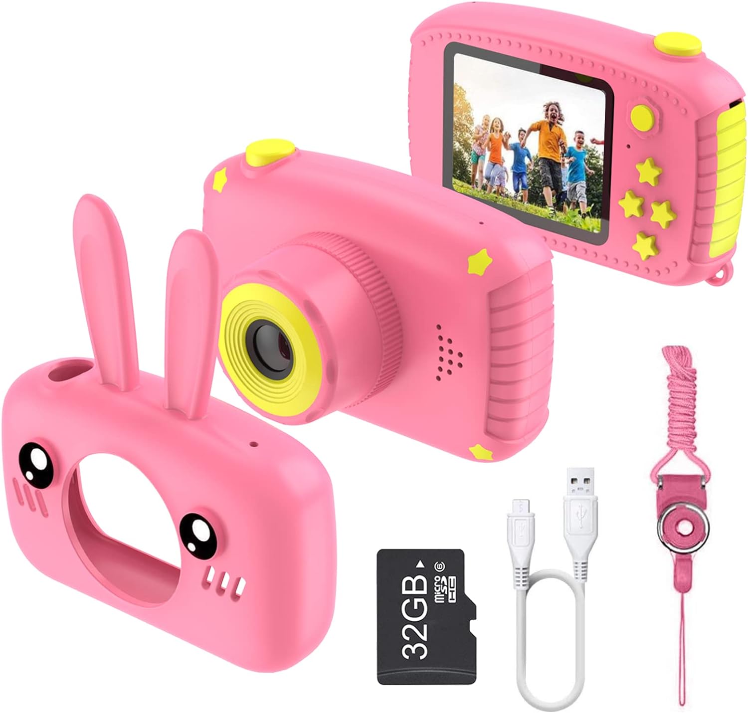 Kids Camera for 3-12 Year Girls, Digital Camera 2 inch for Children with 32GB SD Card Birthday Christmas Toy for 3 4 5 6 7 8 Year Old Creative Gift Pink