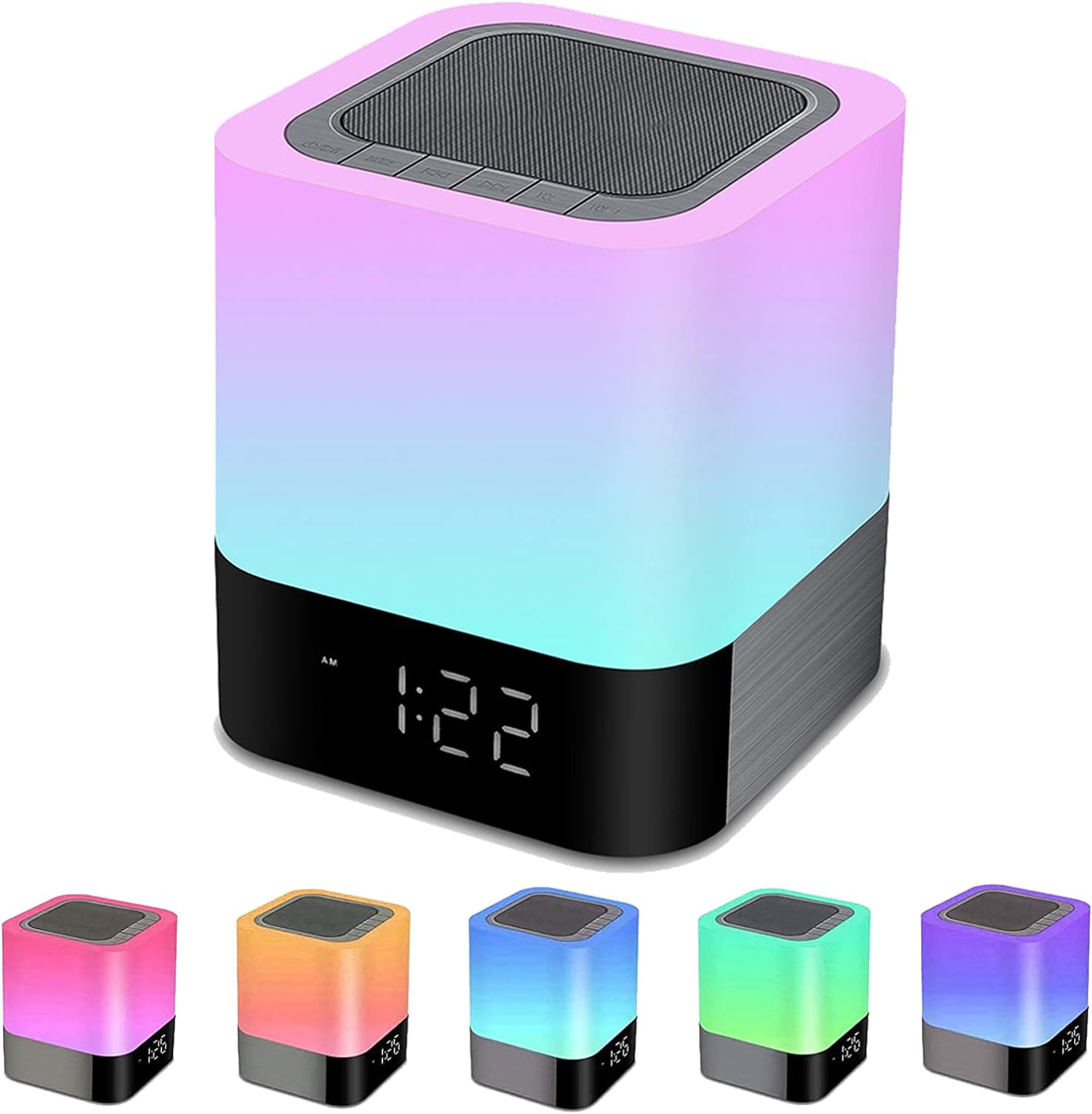 Bedside Lamp with Alarm Clock Bluetooth Speaker, Night Light Bedroom Decor RGB Color Changing LED Mood Bedroom Table Lamp Birthday Gifts for her for Teenage Girls Boy, Mum Gifts Women Kids