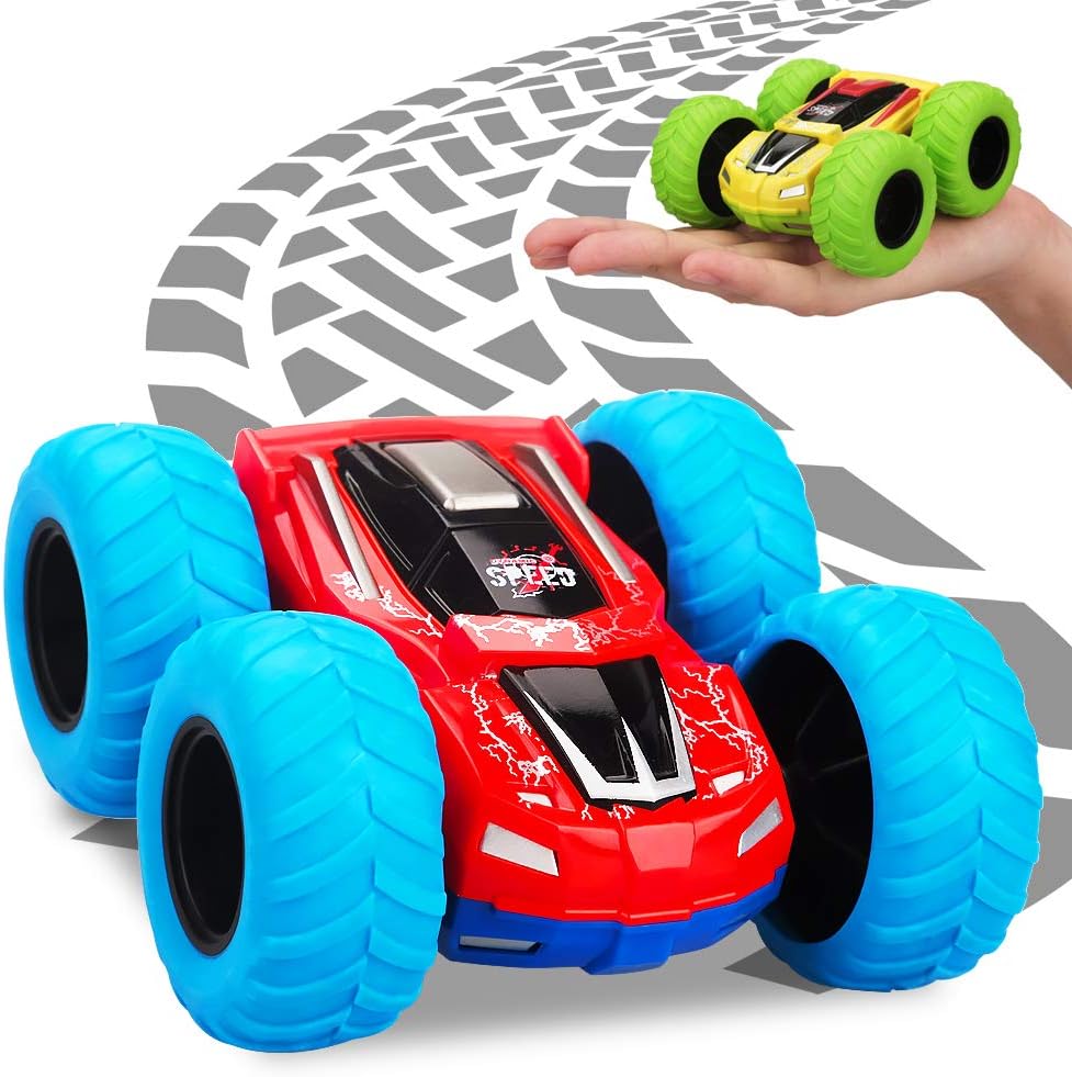 2 Pack Double Sided 4 Colors 360° Tumble Stunt Toy Cars - Indoor & Outdoor Toy Gifts for Kids