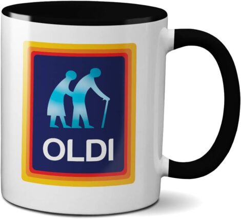 Oldi Mug – Large Dino Novelty Gift, Dishwasher Safe, Black Handle (Prime)