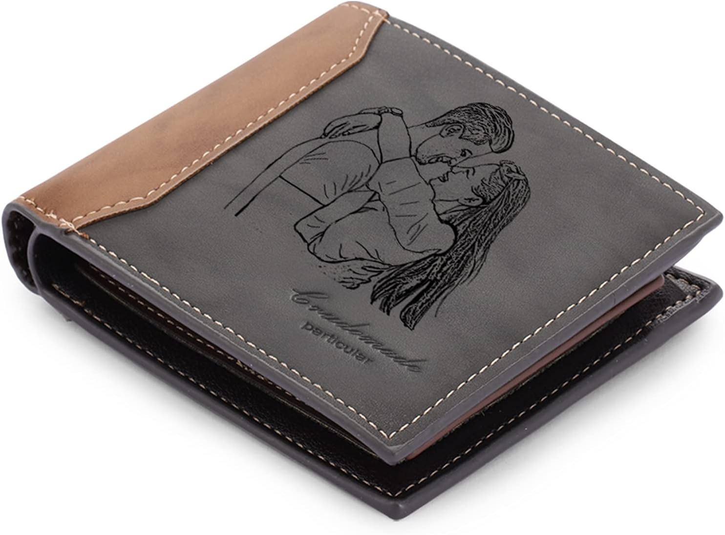 N.E.W Wallet Mens Personalised Photo Wallets for Men Photo Wallets for Men,Engraved Leather Wallet Personalised, Personalised Gifts for for Father,Husband,Son (#Black)