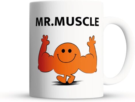 Lewistons’ Mr Men MUSCLE Gym Workout Mug – Fitness, Humor, Novelty Gift