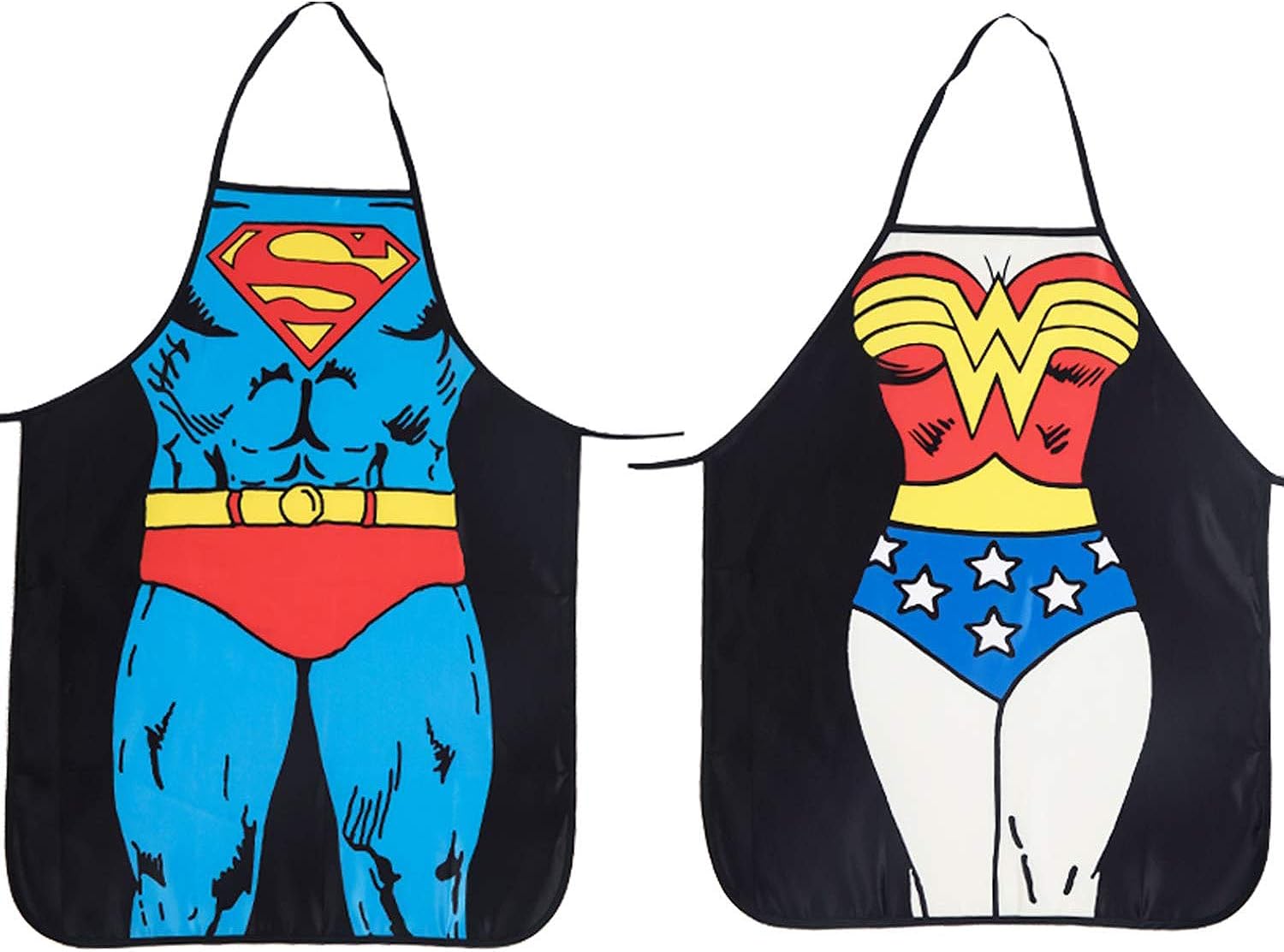 Cycorld Funny Novelty Apron Christmas Kitchen Gift for Couples Xmas Cooking BBQ Party Apron Set for Men and Women Gift (2pcs Superman + Wonder Woman Aprons)