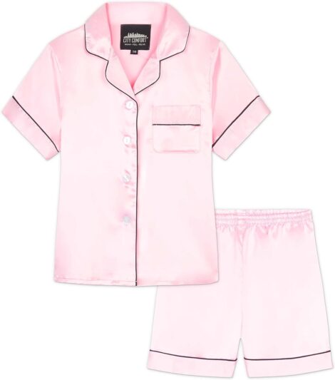 CityComfort Girls Satin Short PJs: Summer Pyjama Set for Kids and Teens (Ages 7-16)