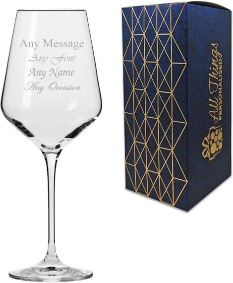 Engraved 390ml Infinity Wine Glass – Customize with Any Message, Various Fonts, Gift Box & Laser Engraving.