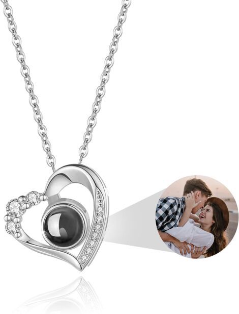 Custom Heart Jewelry: Personalized Picture Necklace with Projection-925 Silver Pendant for Women, Birthday, Anniversary