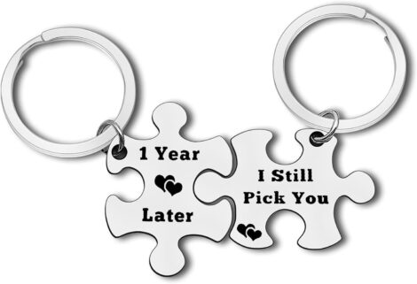 Keyring Anniversary Gifts for Couples: 1 Year Later Puzzle Matching Keychain Set