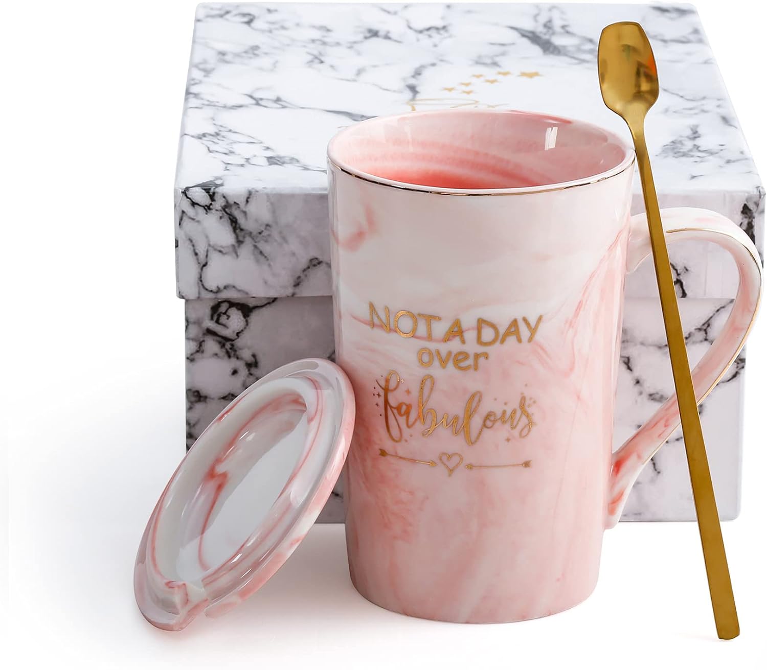 Qinhai Not A Day Over Fabulous Mug Sets, Funny Marble Coffee Cup, Valentines Mothers Day Graduation Birthday Present Christmas Gifts for Women Mum Him Her Wife Friend Grandma