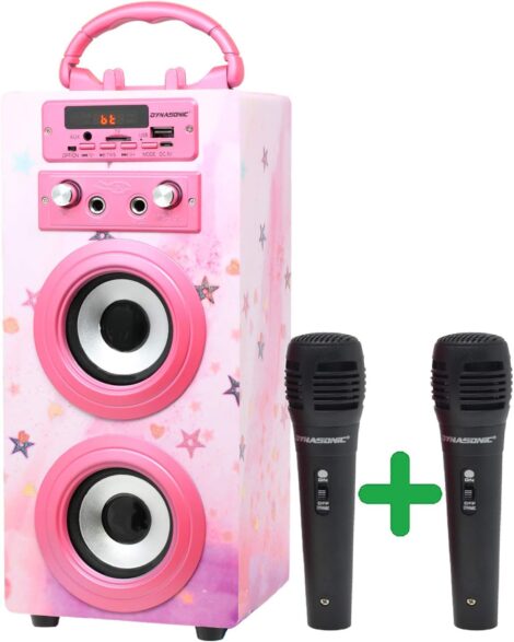 DYNASONIC 3rd Gen Mic Karaoke Speaker, perfect teen gift, girls’ toy (Model 15).