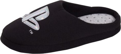 Sony gaming slippers for men, fleece-lined open back mules – perfect for teenage gamers.
