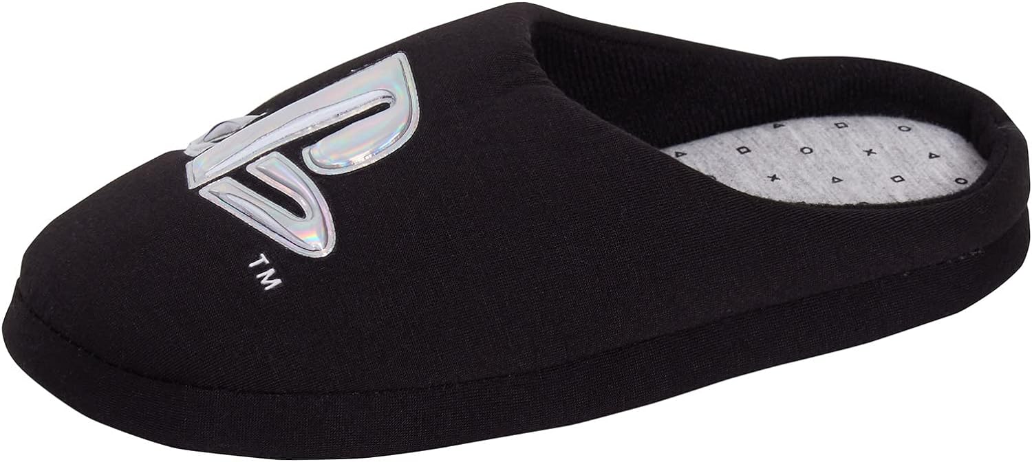 PlayStation Mens Sony Slippers Teen Gamer Open Back Fleece Lined Slip On Mules House Shoe