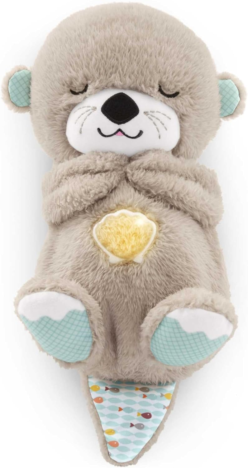 Fisher-Price Sound Machine Soothe 'n Snuggle Otter Portable Plush Baby Toy with Sensory Details Music Lights & Rhythmic Breathing Motion, FXC66