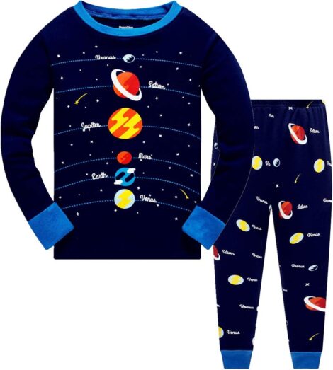 Glow-in-the-Dark Dinosaur Pjs Sets for Boys, Toddler 2-10 Years, 2-Piece Sleepwear, Christmas Nightwear.